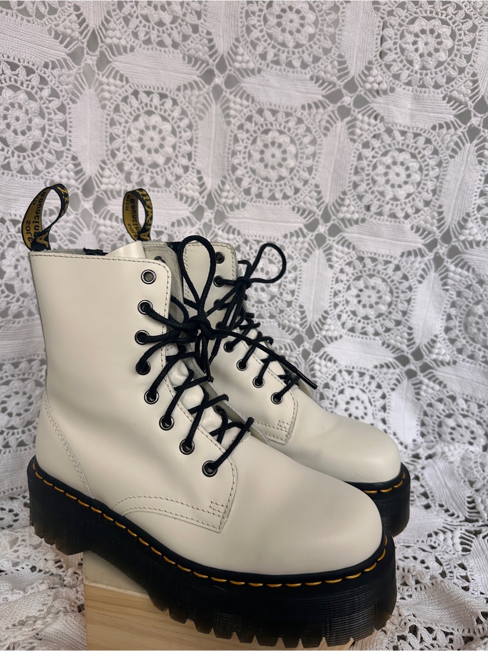 Dr. Martens Jadon White Smooth Leather Platform Combat Boots Side Zip Women's 8